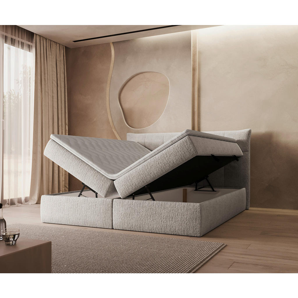 Thumbnail - Boxxx Boxbett, Weiß, Textil, Kiefer, massiv, H3, Höhe ca. 20 cm, 160x200 cm, Bettkasten, Matratze, gepolstertes Kopfteil...