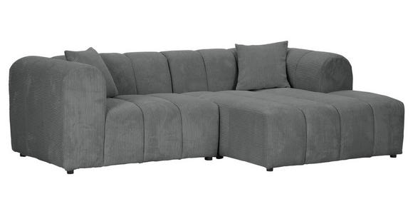 ECKSOFA Dunkelgrau Cord Zierkissen, Rücken echt  - Dunkelgrau/Schwarz, KONVENTIONELL, Kunststoff/Textil (250/162cm) - Carryhome