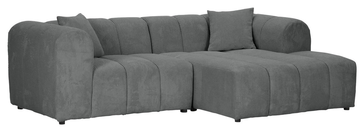 ECKSOFA Dunkelgrau Cord Zierkissen, Rücken echt  - Dunkelgrau/Schwarz, KONVENTIONELL, Kunststoff/Textil (250/162cm) - Carryhome