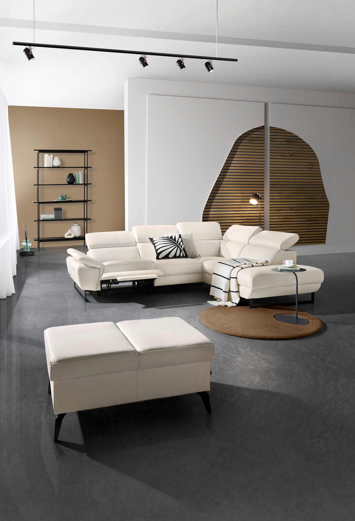 ECKSOFA in Echtleder Weiss  - Weiss/Schwarz, Modern, Leder/Metall (225/281cm) - Celina Home