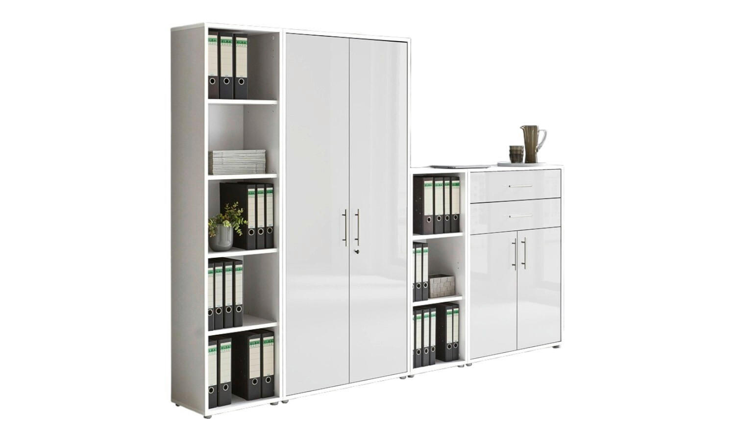 Mid.you Aktenschrank Office Edition - SW Set 22 Weiß, Weiß Hochglanz 257x185.6x33 cm