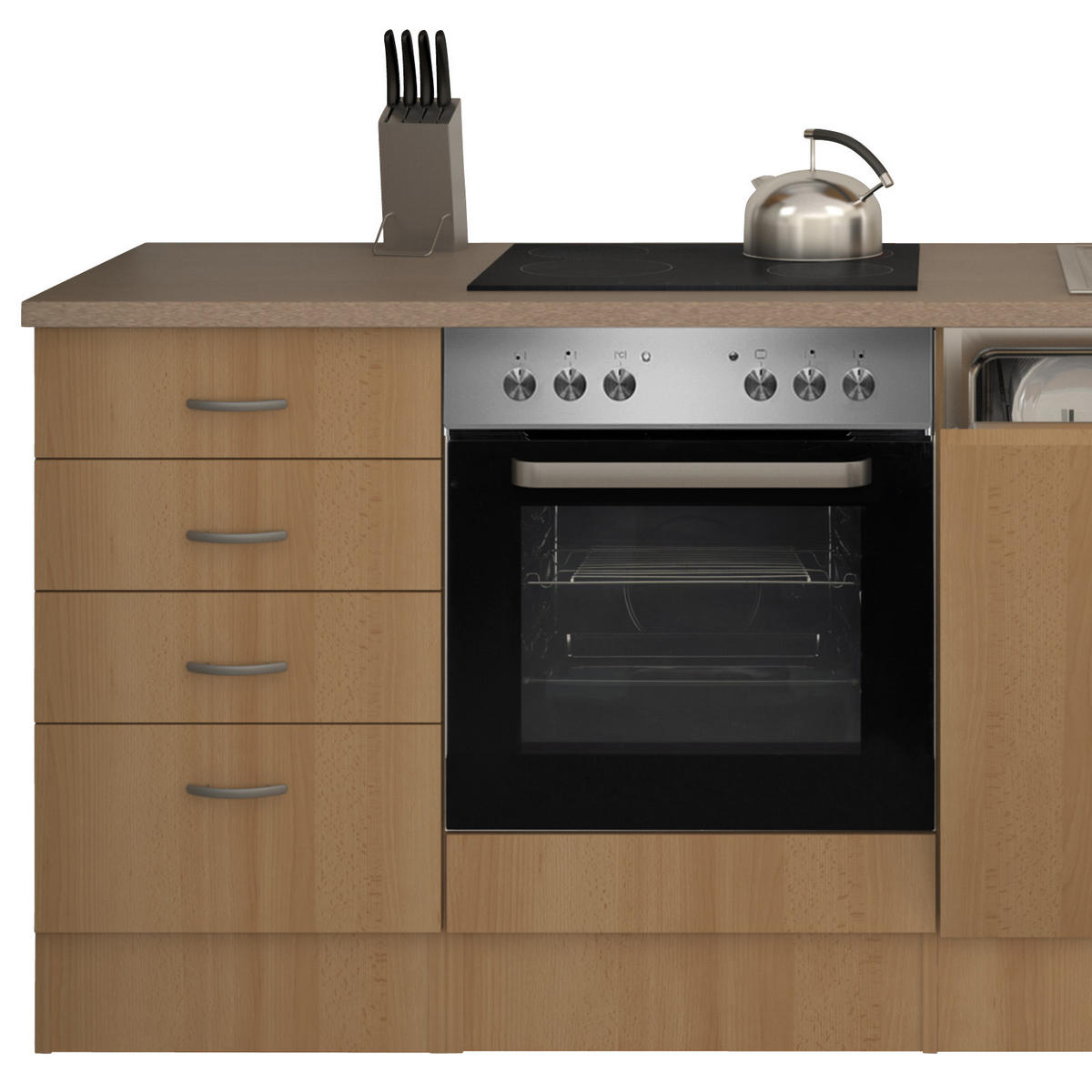 KÜCHENBLOCK 220 cm   in Buchefarben  - Edelstahlfarben/Beige, MODERN, Glas/Holzwerkstoff (220cm) - FlexWell