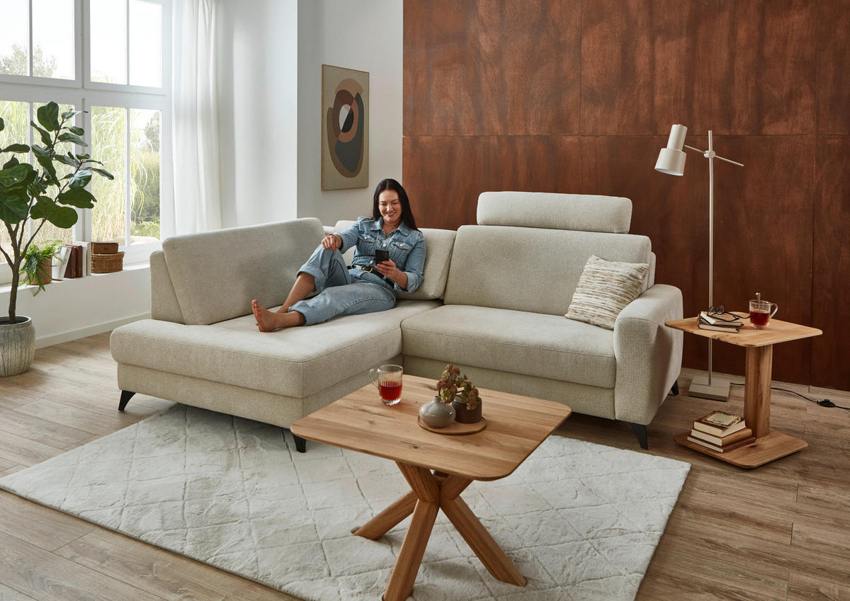 ECKSOFA Beige Chenille  - Beige/Schwarz, Design, Textil/Metall (182/239cm) - Valnatura