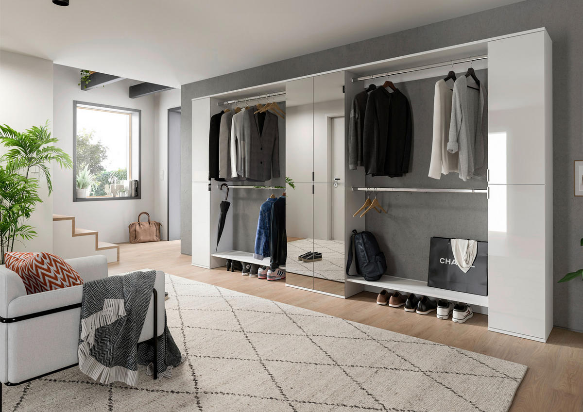 GARDEROBE 5-teilig  in 341/193/34 cm  - Weiß Hochglanz/Weiß, Design, Holzwerkstoff (341/193/34cm) - Livetastic