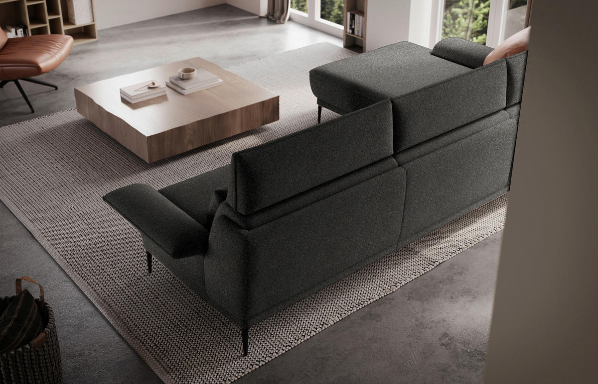 ECKSOFA in Bouclé Dunkelgrau  - Dunkelgrau/Schwarz, Modern, Textil/Metall (186/330cm) - Johann Jakob