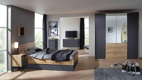 BETT 140/200 cm  in Graphitfarben, Eiche Artisan  - Graphitfarben/Eiche Artisan, Trend (140/200cm) - Stylife