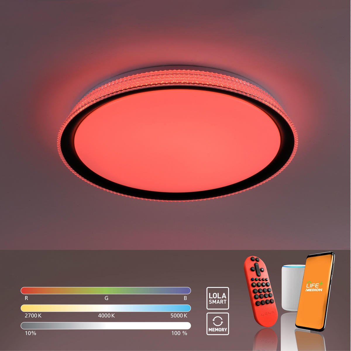 LED-DECKENLEUCHTE Lola Smart  Smart 51/51/9 cm   - Silberfarben/Weiß, Design, Kunststoff/Metall (51/51/9cm)