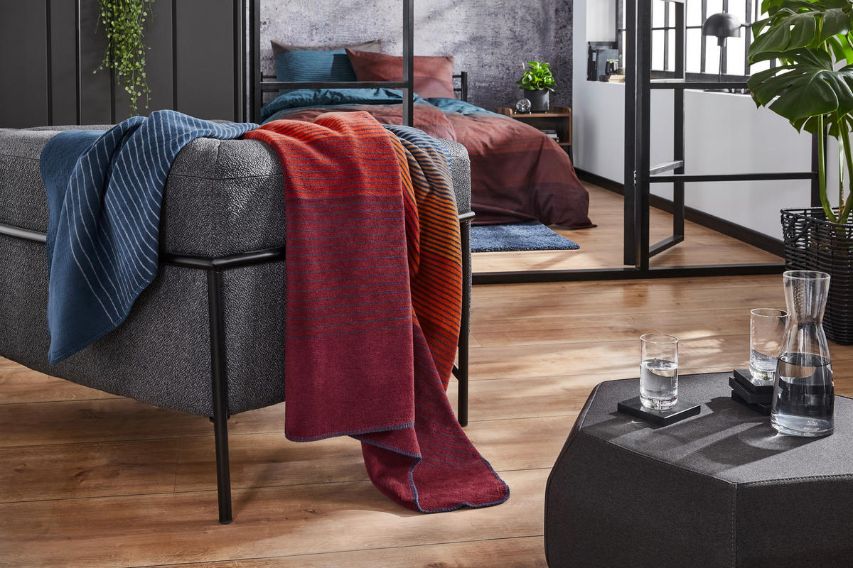 WOHNDECKE 150/200 cm  - Blau/Terracotta, Basics, Textil (150/200cm) - Bugatti