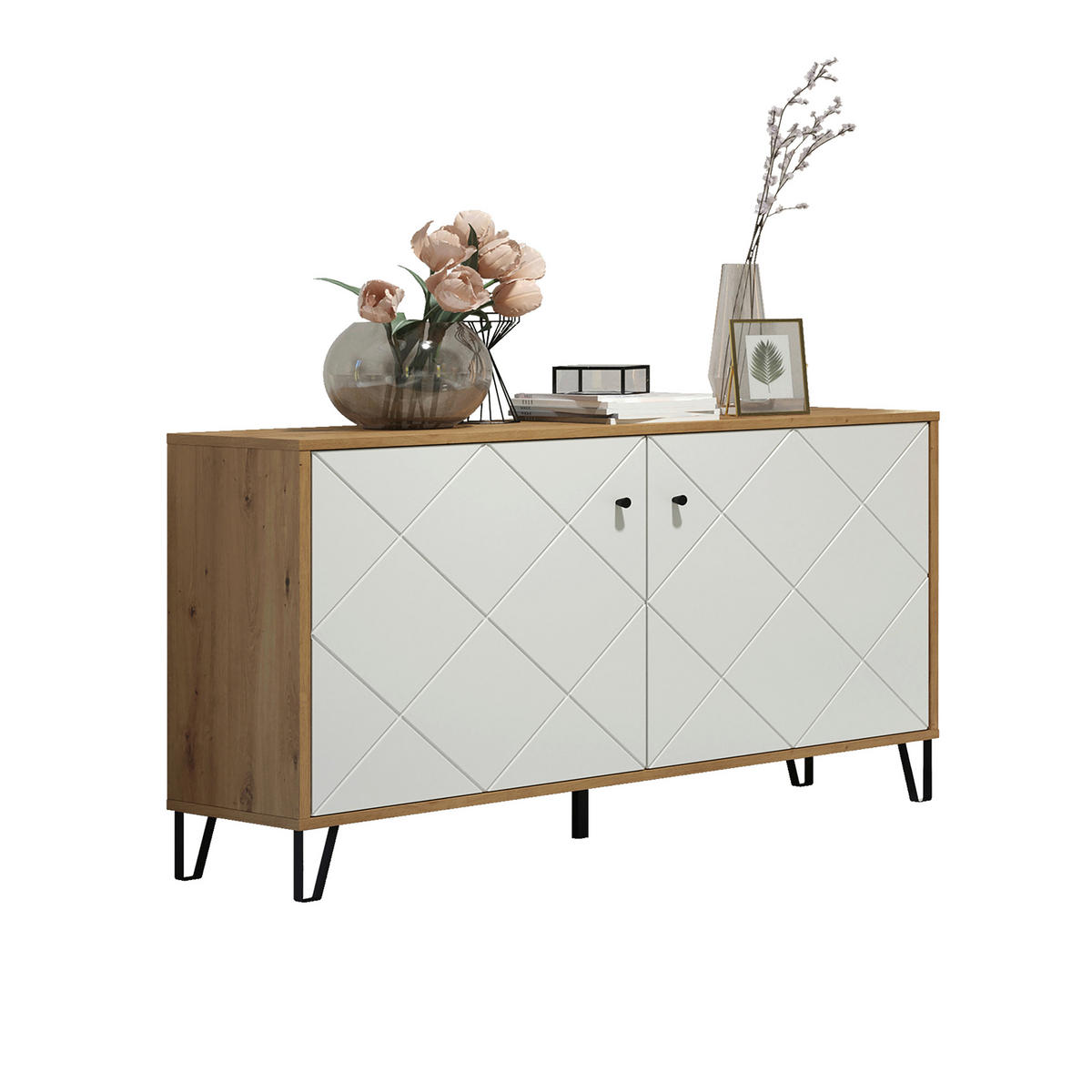 SIDEBOARD TOUCHWO 123/76/40 cm 3 Schublade(n)  - Schwarz/Eiche Artisan, Design, Holzwerkstoff/Kunststoff (123/76/40cm) - MID.YOU