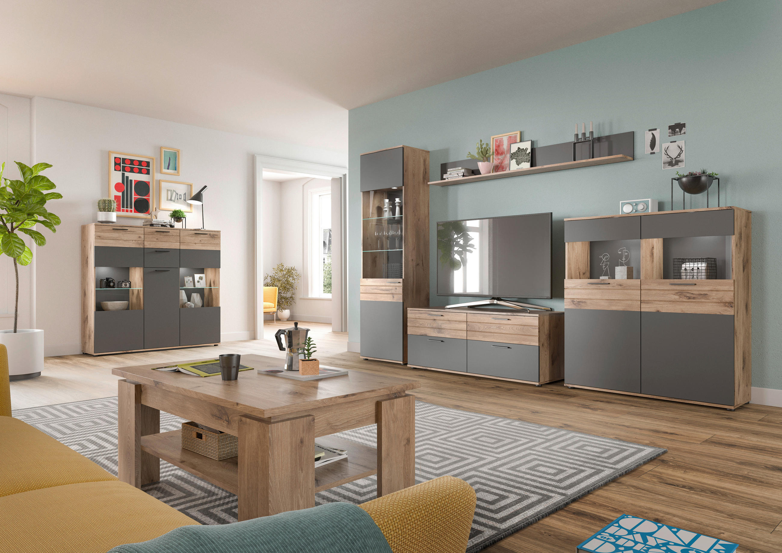 HIGHBOARD  in 140/134/37 cm  - Schwarz/Grau, KONVENTIONELL, Glas/Holzwerkstoff (140/134/37cm) - MID.YOU