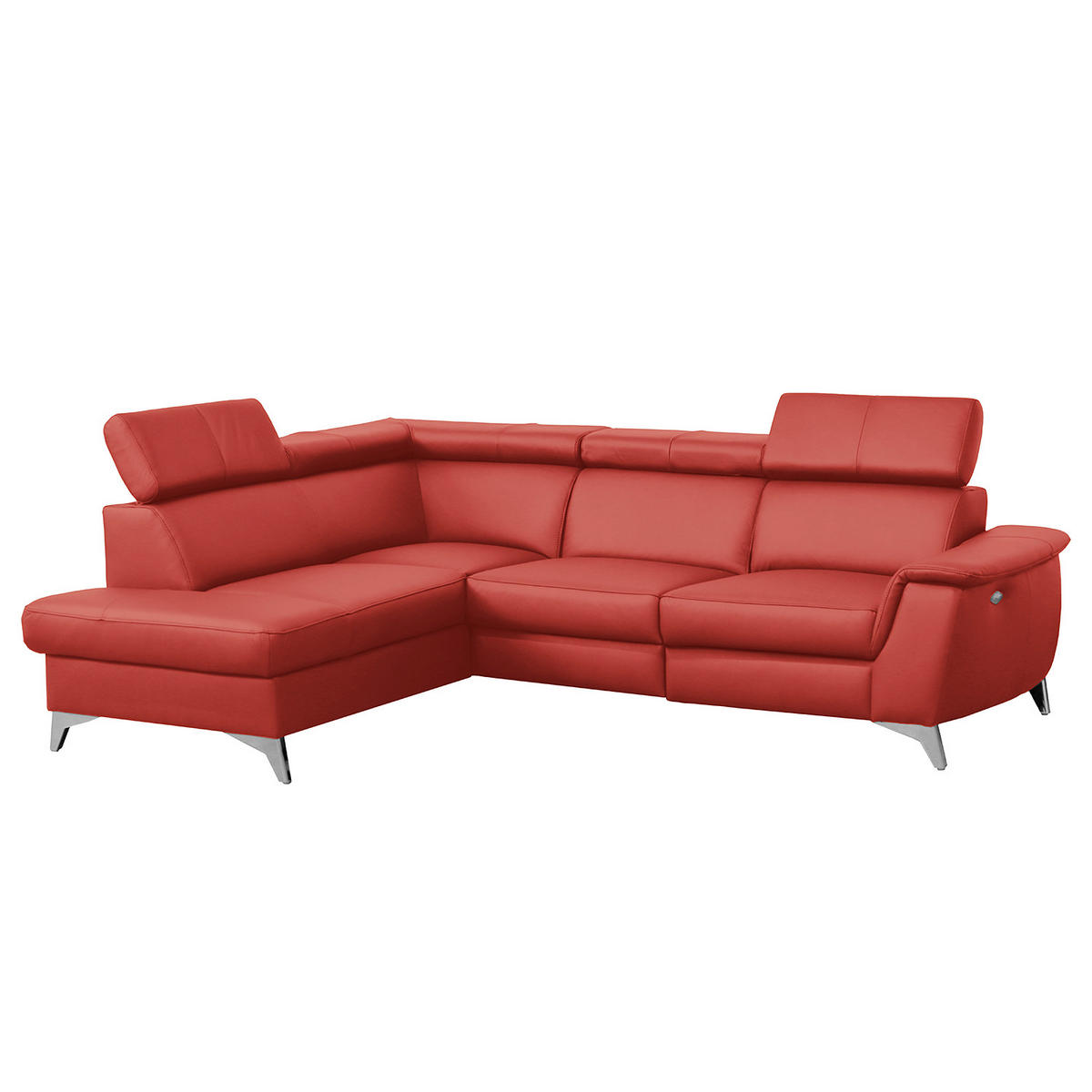 ECKSOFA Rot Echtleder Lederlook  - Chromfarben/Rot, Design, Leder/Textil (197/257cm) - Livetastic