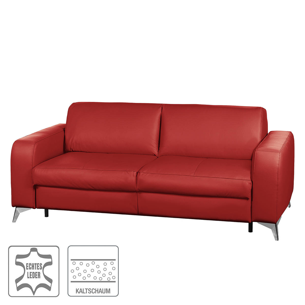 SCHLAFSOFA in Leder Rot  - Silberfarben/Rot, Design, Leder/Metall (204/84/104cm) - Livetastic