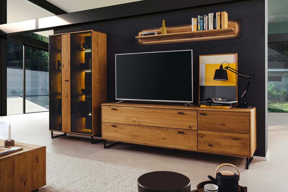 WOHNWAND  in Anthrazit, Wildeiche 319/186/50 cm  - Wildeiche/Anthrazit, Design, Glas/Holz (319/186/50cm) - MID.YOU