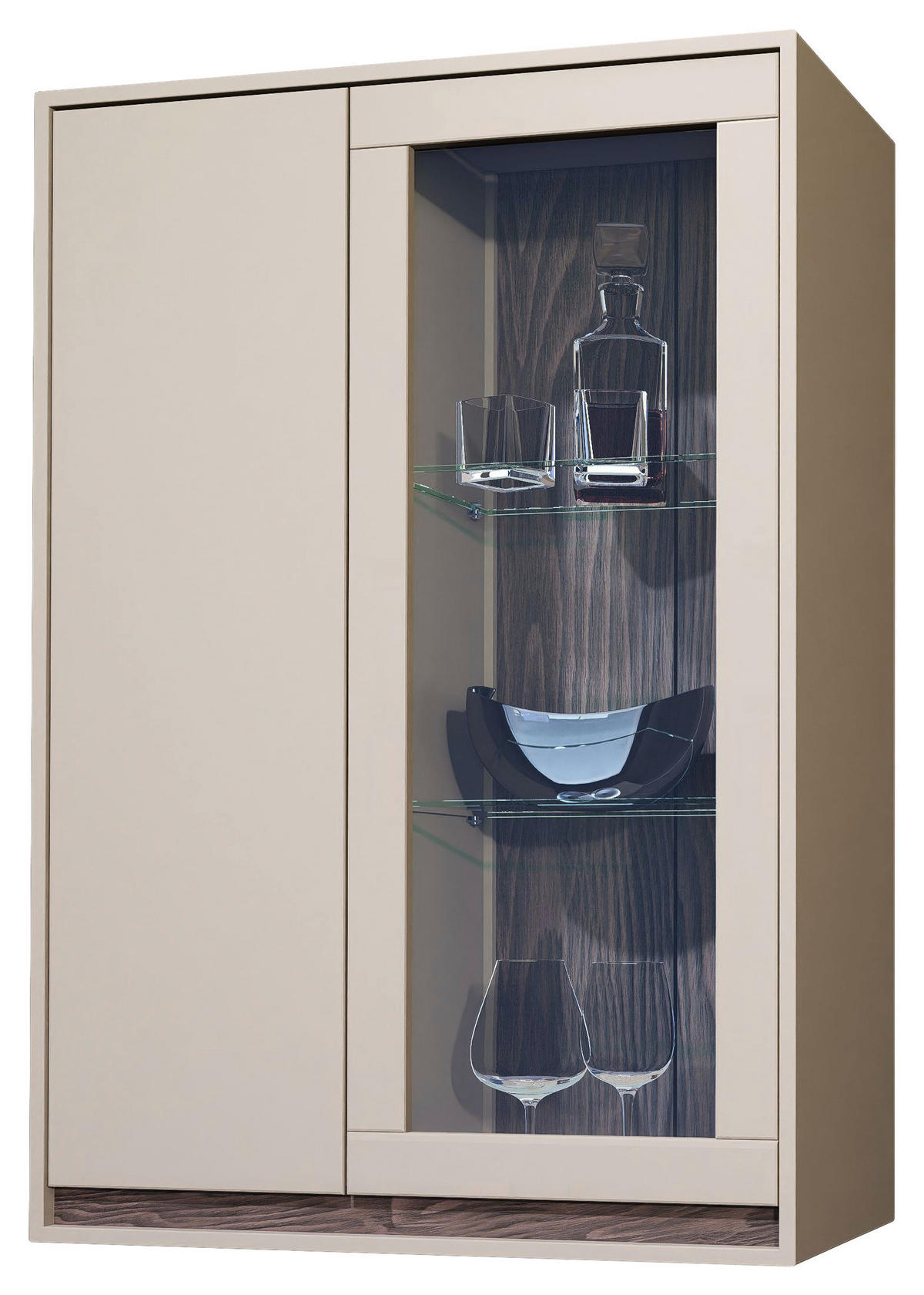 ZÁVĚSNÁ VITRÍNA, barvy ořechu, kašmírová, 78/113/36 cm - kašmírová/barvy ořechu, Design, kompozitní dřevo/sklo (78/113/36cm) - Stylife