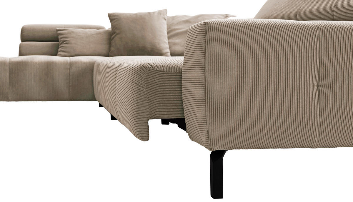 ECKSOFA in Cord Taupe  - Taupe/Schwarz, Konventionell, Textil/Metall (219/311cm) - Hom`in