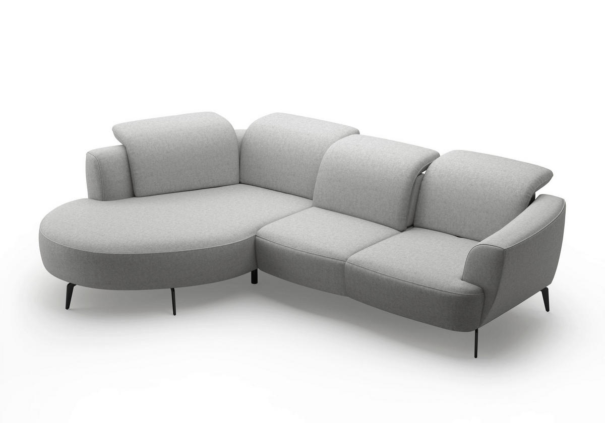 ECKSOFA in Flachgewebe Hellgrau  - Hellgrau/Schwarz, Konventionell, Textil/Metall (199/309cm) - Sit & More