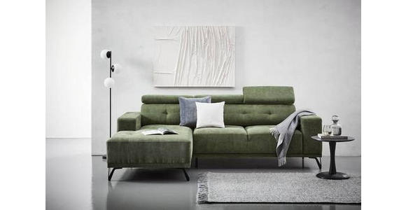 ECKSOFA in Chenille Olivgrün  - Schwarz/Olivgrün, KONVENTIONELL, Textil/Metall (178/264cm) - Hom`in