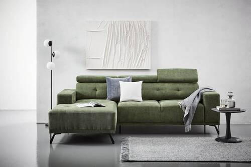 ECKSOFA Olivgrün Chenille  - Schwarz/Olivgrün, KONVENTIONELL, Textil/Metall (178/264cm) - Hom`in