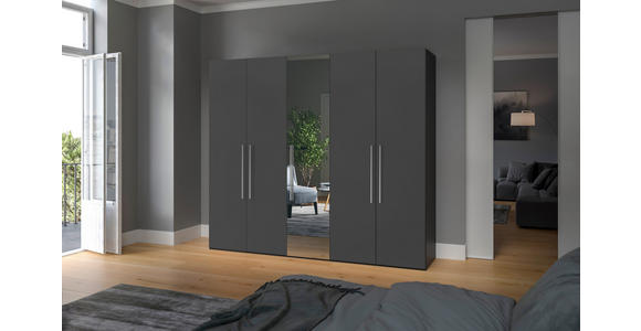 DREHTÜRENSCHRANK  in Anthrazit, Schwarz  - Edelstahlfarben/Anthrazit, Design, Glas/Holzwerkstoff (253/236/59cm) - Carryhome