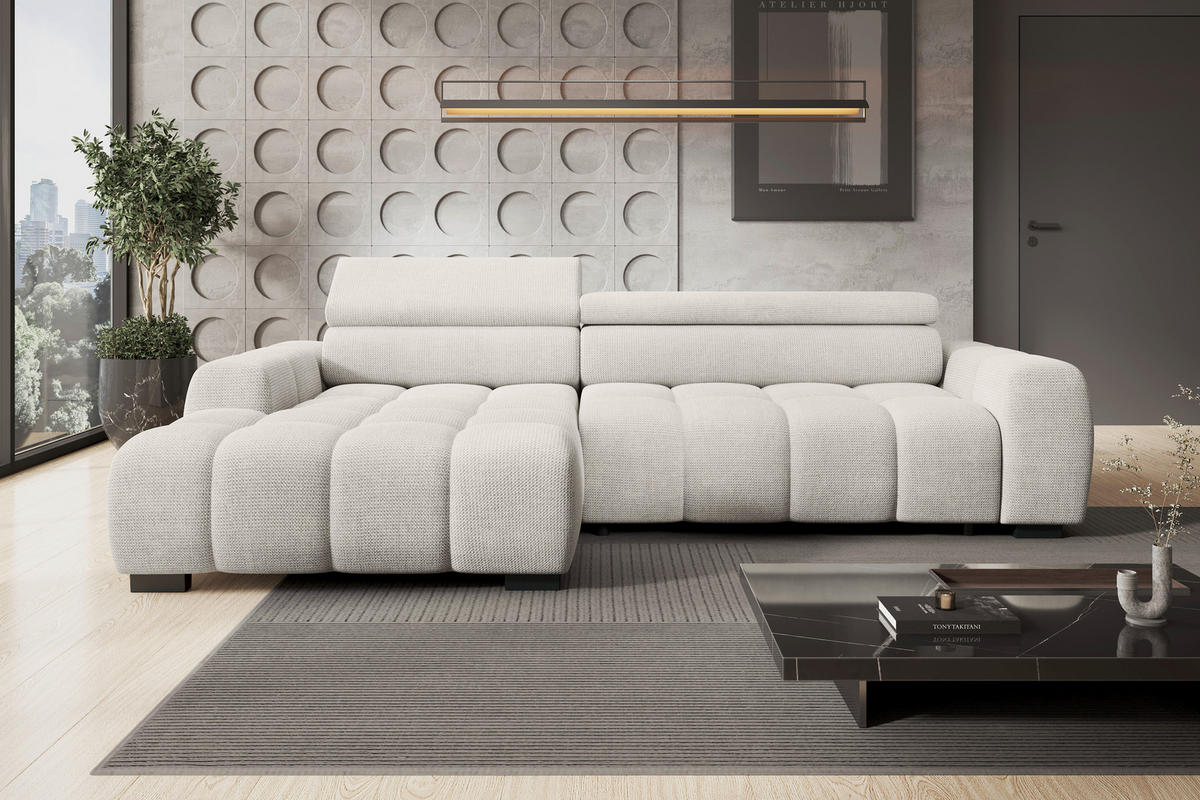 ECKSOFA in Webstoff Greige  - Greige/Schwarz, Trend, Kunststoff/Textil (168/285cm) - Livetastic