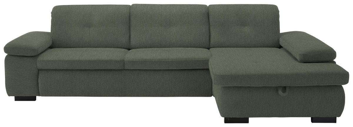 ECKSOFA in Flachgewebe Dunkelgrün  - Dunkelgrün/Schwarz, Design, Textil/Metall (297/174cm) - Beldomo Style