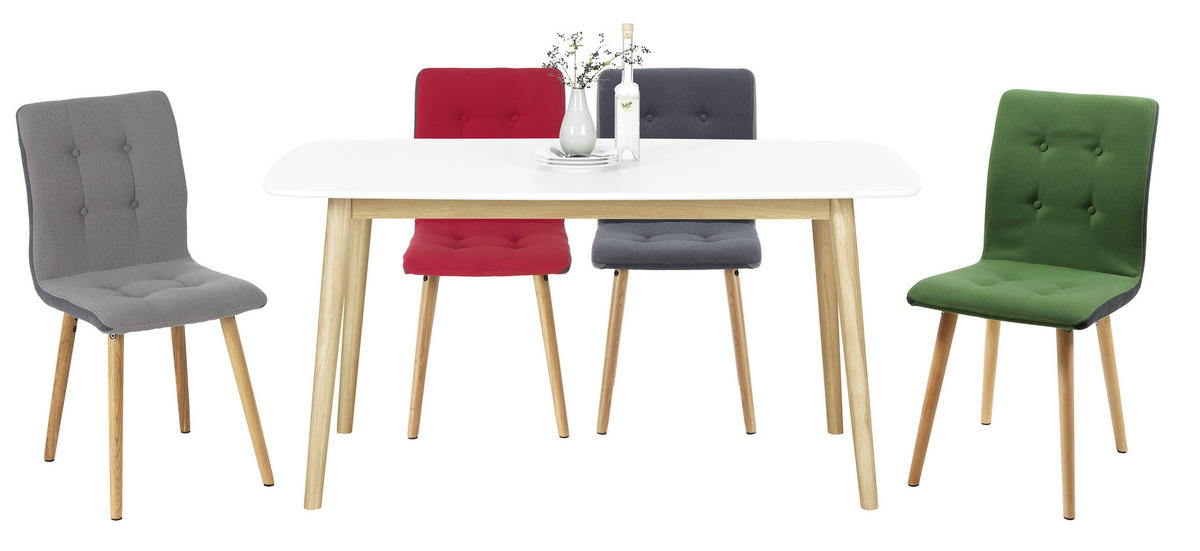 JEDILNA MIZA, masivno hrast bela, barve hrasta  - barve hrasta/bela, Design, leseni material/les (150/80/75,5cm) - Livetastic