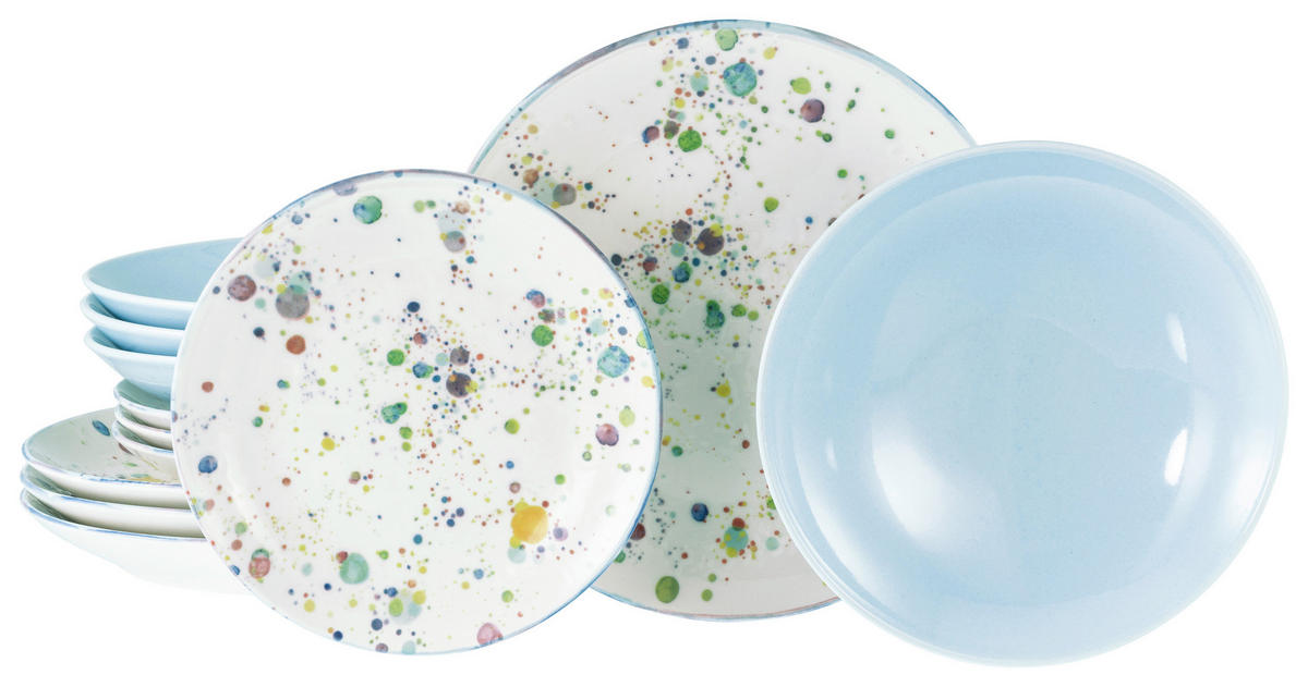 TAFELSERVICE Weiß, Hellblau Candy Drops 12-teilig  - Weiß/Hellblau, Basics, Keramik - Creatable
