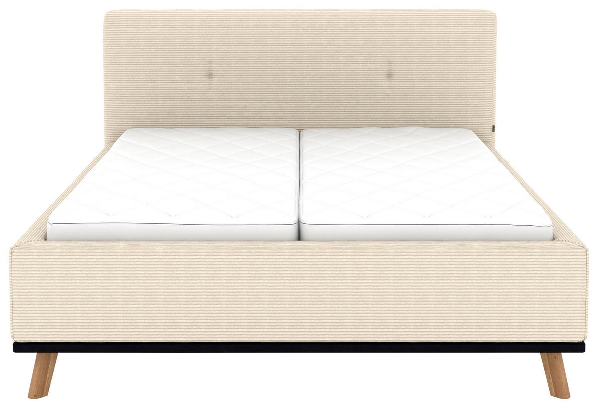 POLSTERBETT Matratze, Lattenrost, Bettkasten 180/200 cm  in Creme  - Eichefarben/Creme, Design, Holz/Textil (180/200cm) - Musterring