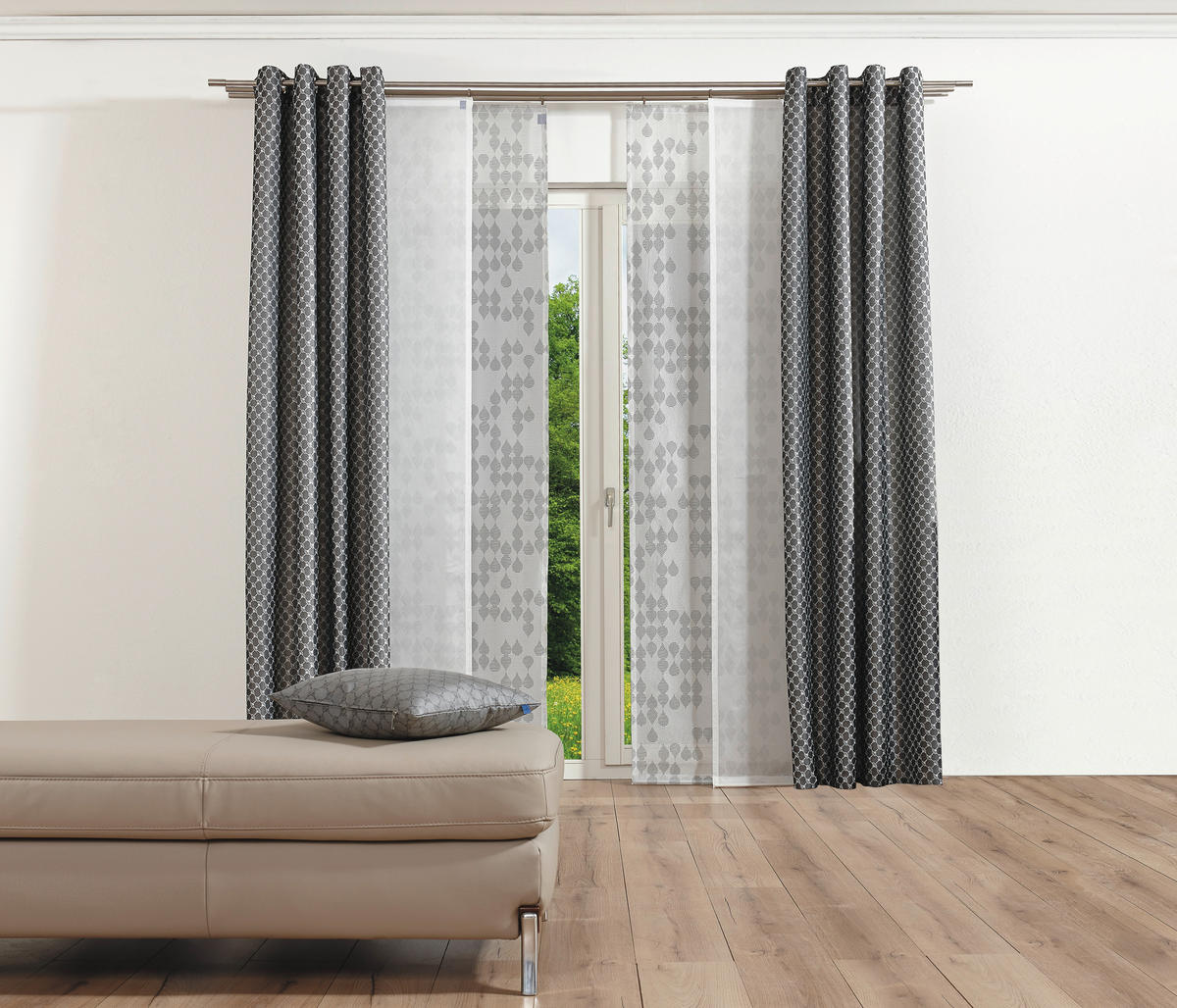 ZÁVĚS S OČKY, neprůsvitné, 140/250 cm - šedá, Design, textil (140/250cm) - Joop!
