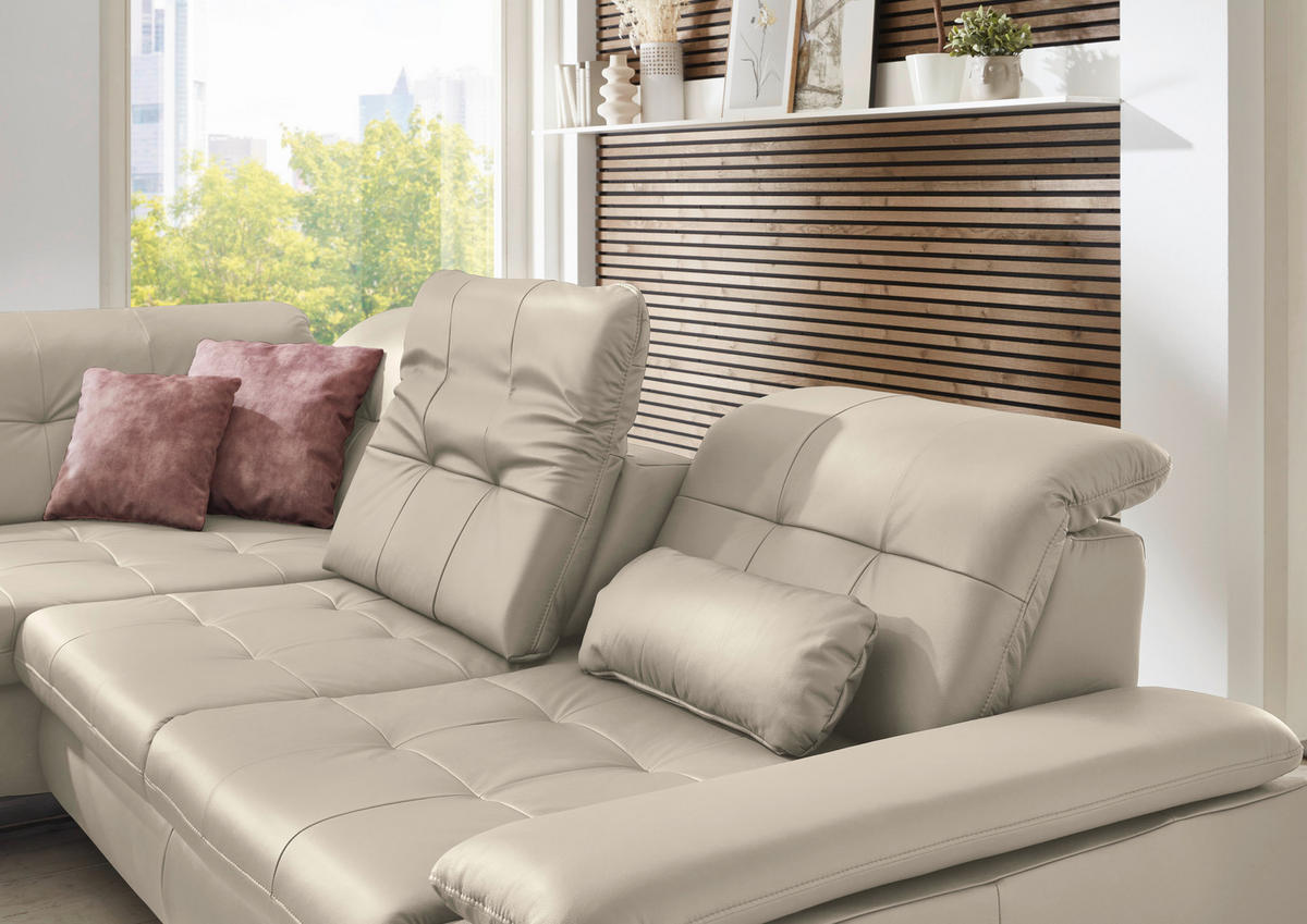 ECKSOFA Echtleder Ecru  - Ecru, Basics, Leder/Metall (211/309cm) - Beldomo Speed
