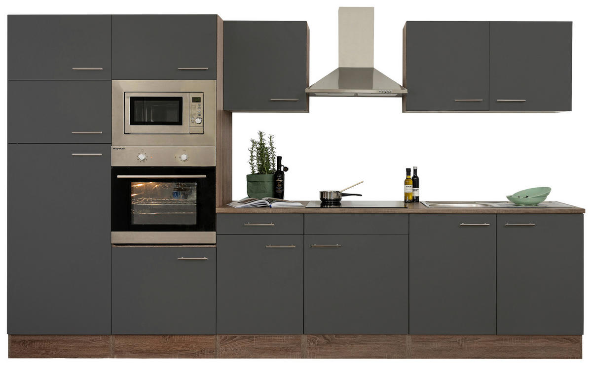 KÜCHENLEERBLOCK 330 cm   in Grau  - Edelstahlfarben/Eichefarben, Basics, Holzwerkstoff/Metall (330cm) - Respekta