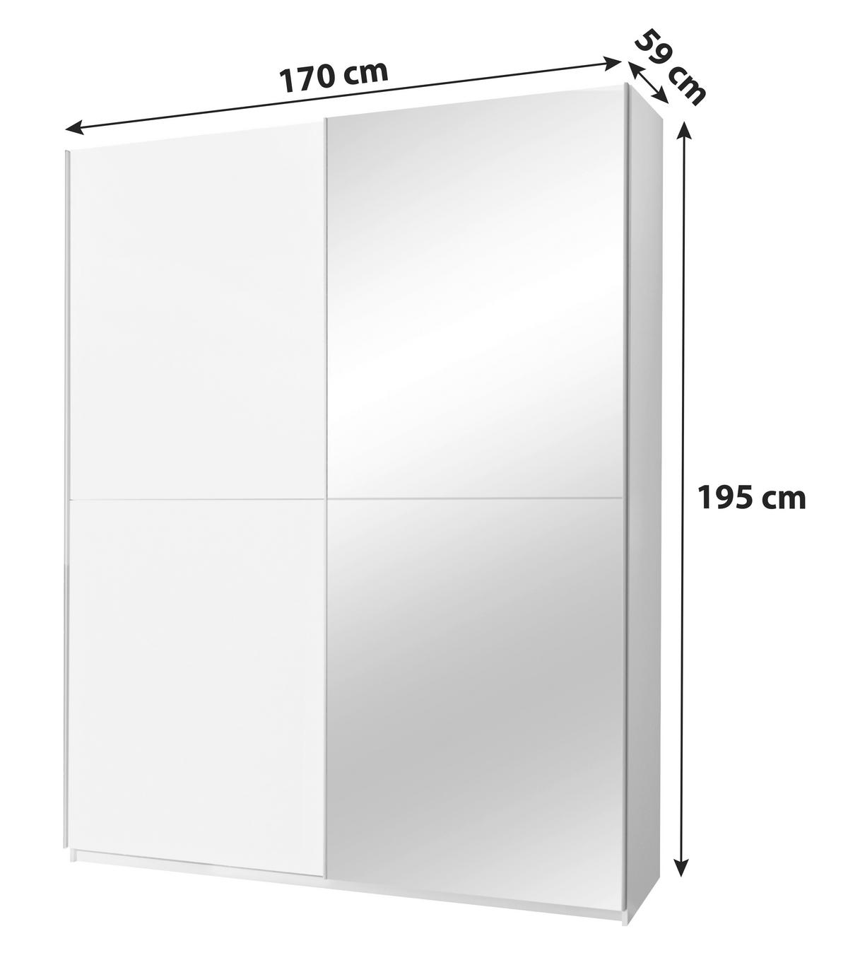 ŠATNÍ SKŘÍŇ SE ZRCADLEM, čiré, bílá, 170/195/59 cm - bílá/barvy dubu, Design, kompozitní dřevo/sklo (170/195/59cm) - P & B
