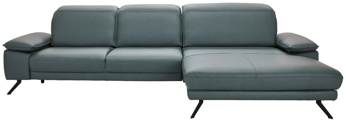 ECKSOFA Opal Echtleder  - Opal/Schwarz, Design, Leder/Metall (332/193cm) - Dieter Knoll