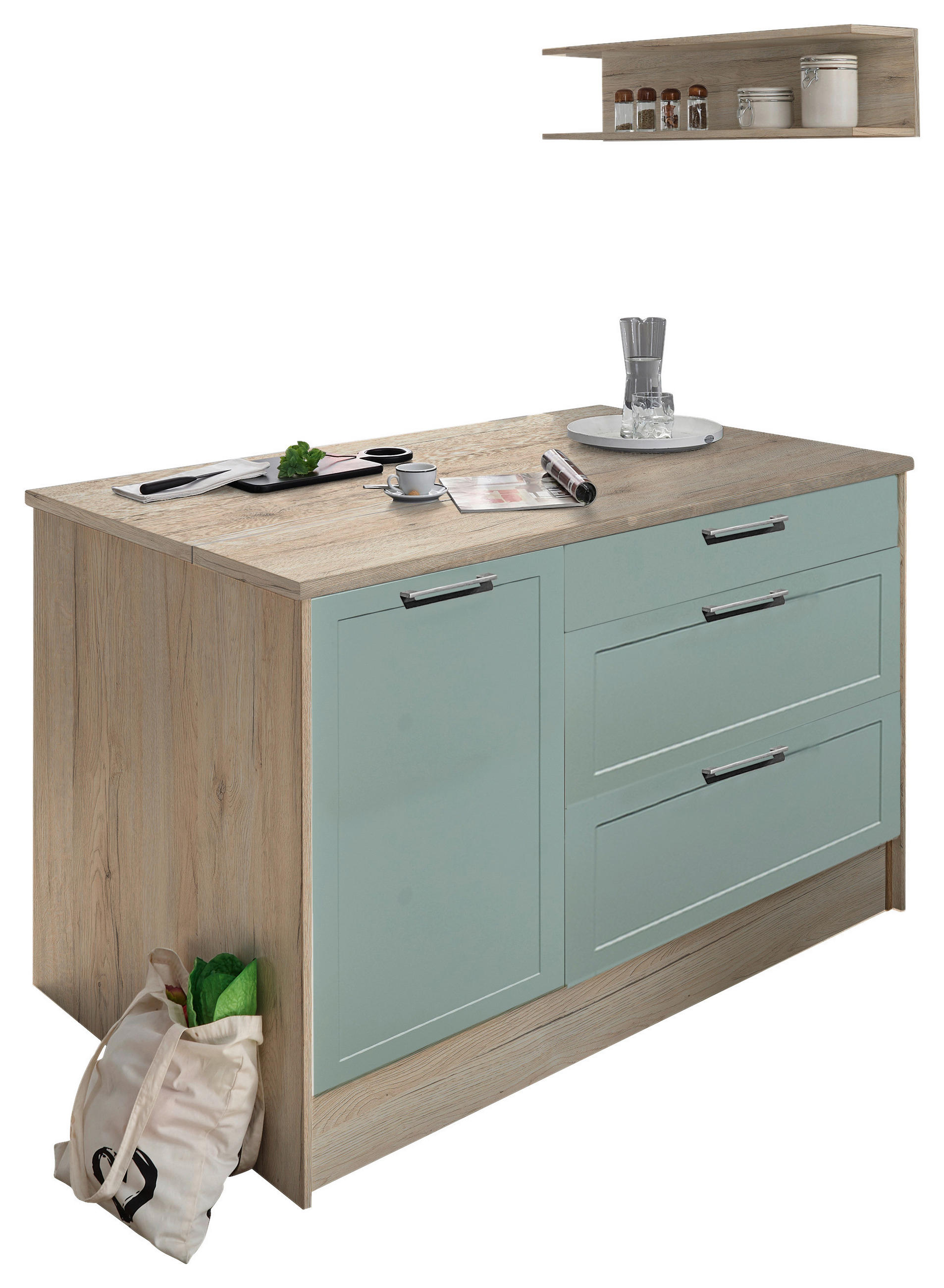 KUHINJSKI OTOK zelena, hrast San Remo  - zelena/boje kroma, Design, drvni materijal/metal (145/90/90cm) - MID.YOU