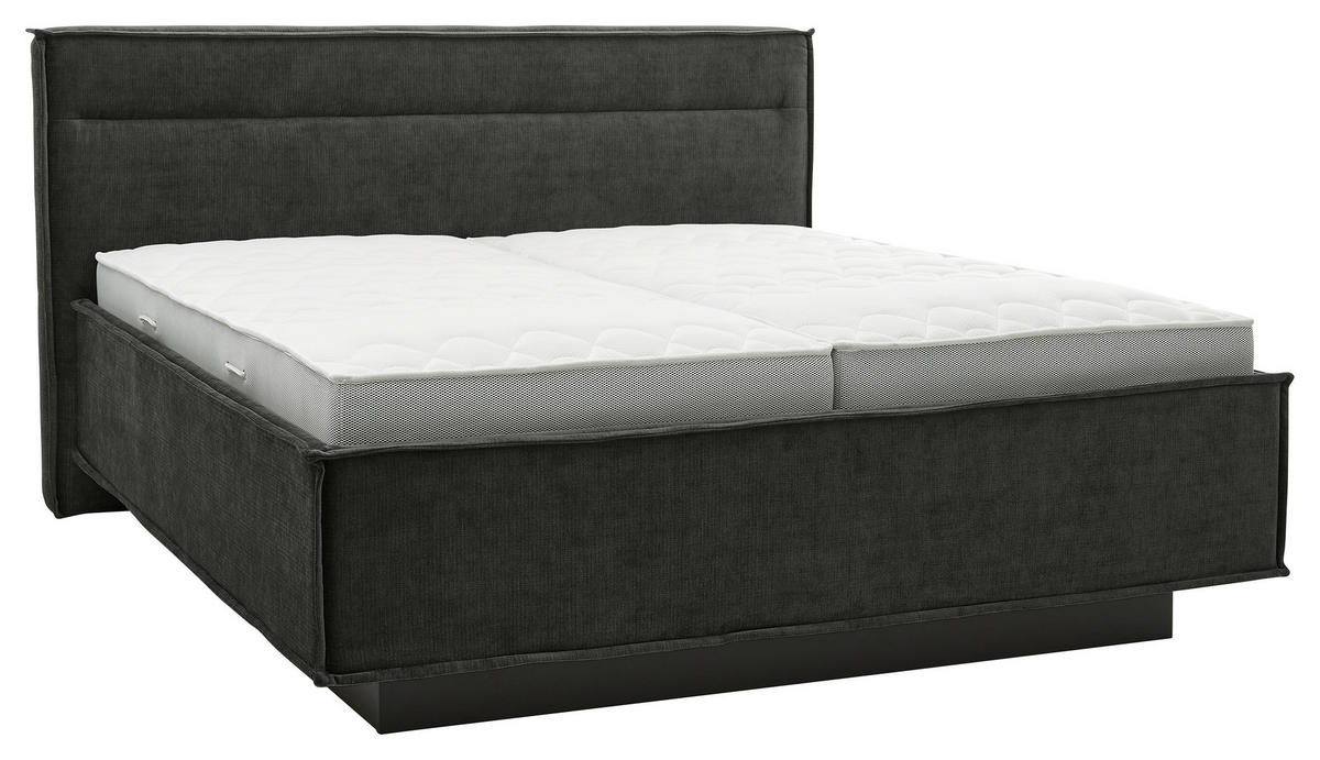POLSTERBETT 180/200 cm,  in Schwarz, gepolstertes Kopfteil, Bettkasten, Lattenroste, Matratzen, H4 + H4 = sehr fest  - Schieferfarben/Schwarz, Design, Textil (180/200cm) - Musterring