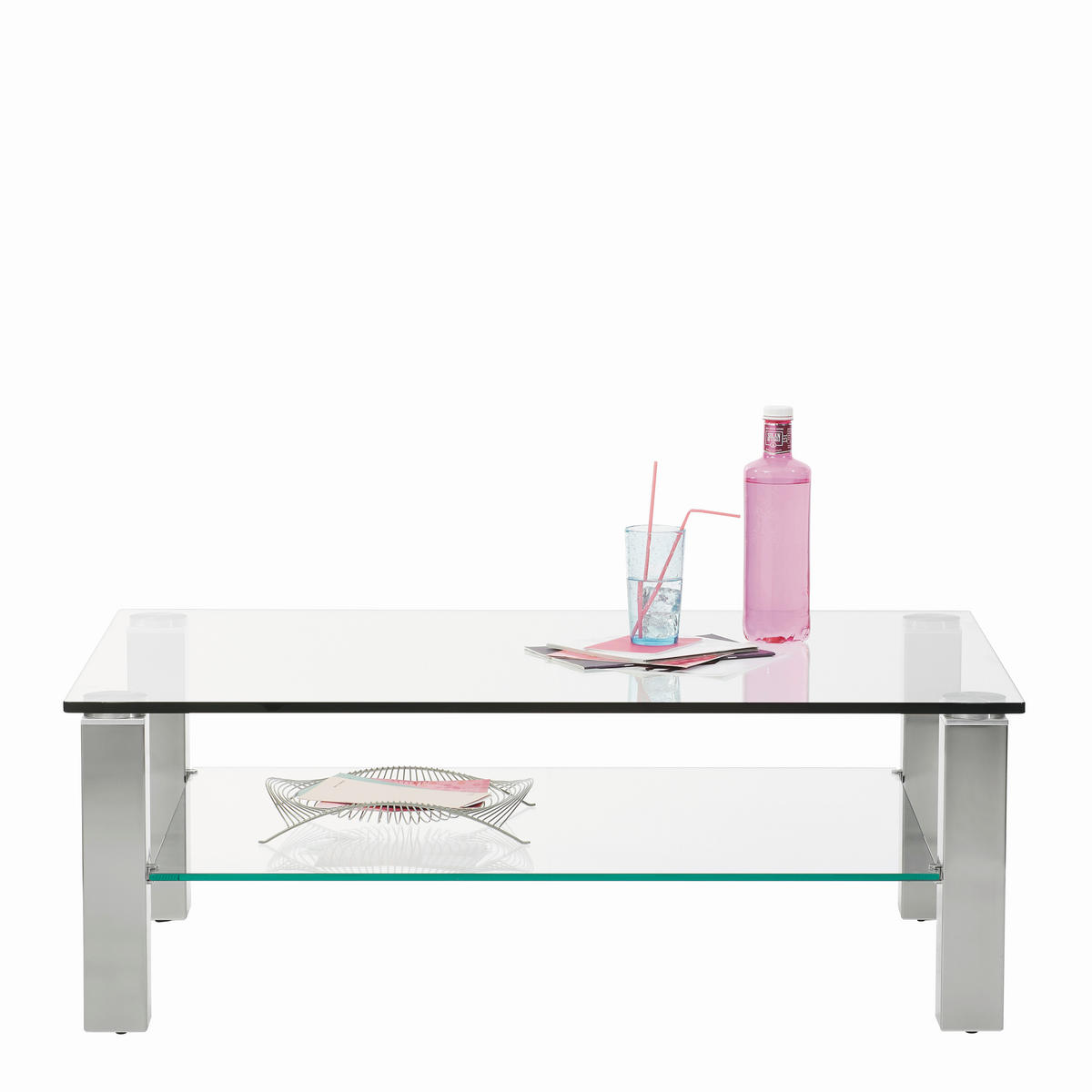 COUCHTISCH Kristallglas 120/80/43 cm rechteckig Nickelfarben  - Nickelfarben, Design, Glas/Kunststoff (120/80/43cm)