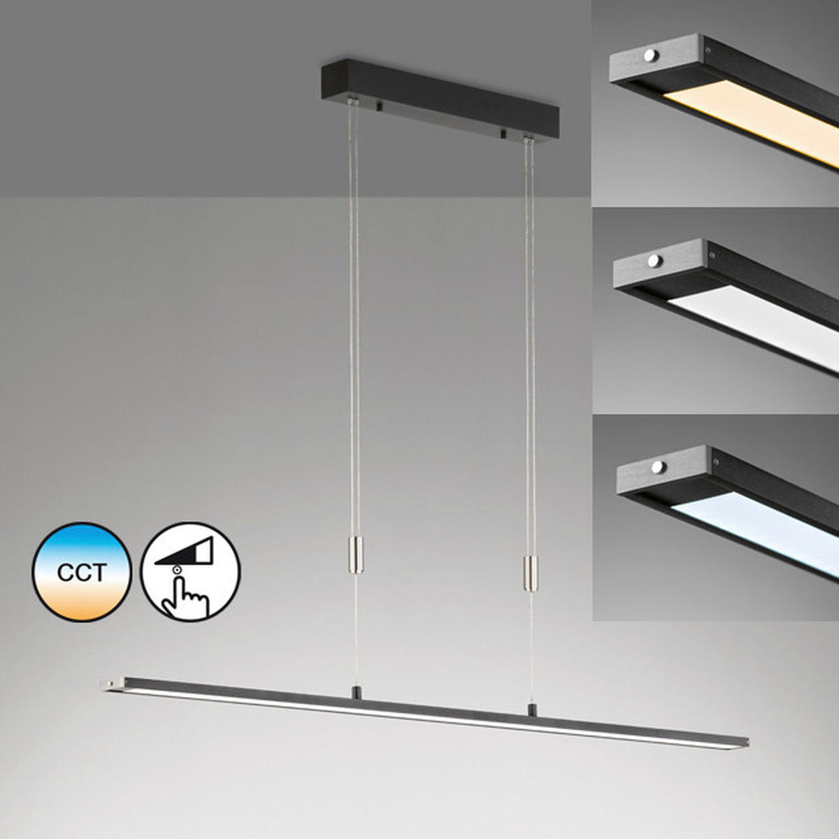 LED-HÄNGLAMPA METZ 120/6/95-120 cm  - svart/nickelfärgad, Design, metall (120/6/95-120cm) - Fischer & Honsel