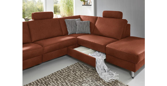 ECKSOFA in Mikrofaser Rotbraun  - Rotbraun/Alufarben, Design, Textil/Metall (275/242cm) - Dieter Knoll