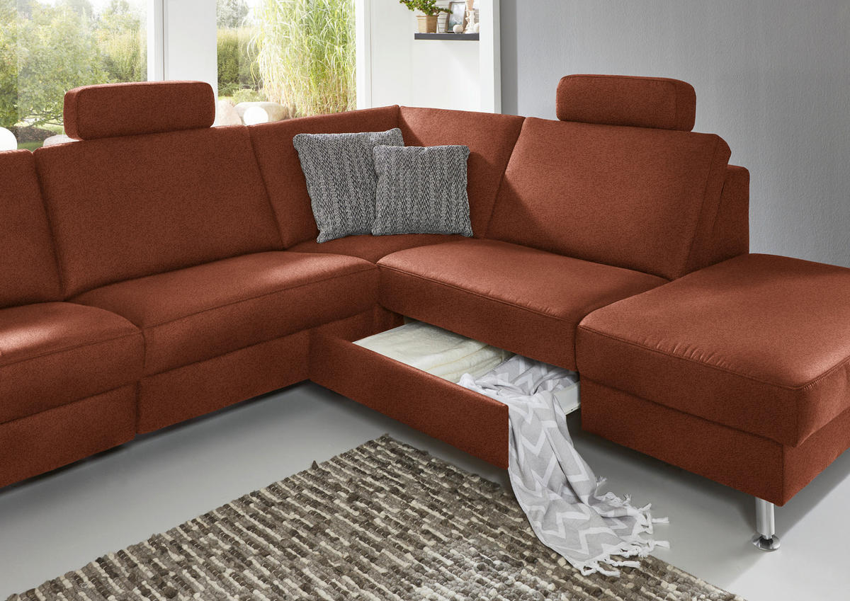 ECKSOFA in Mikrofaser Rotbraun  - Rotbraun/Alufarben, Design, Textil/Metall (275/242cm) - Dieter Knoll