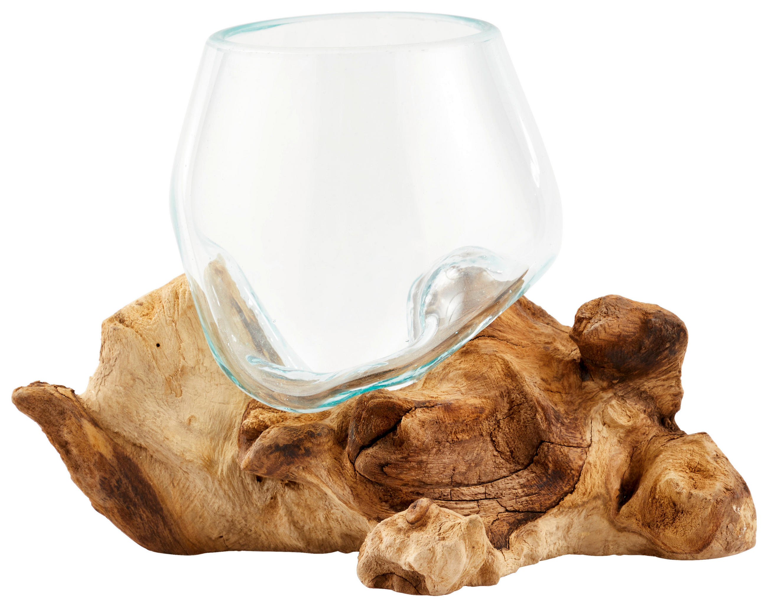 VASE 15 cm  - Klar/Transparent, Natur, Glas/Holz (12/15-16cm) - Ambia Home