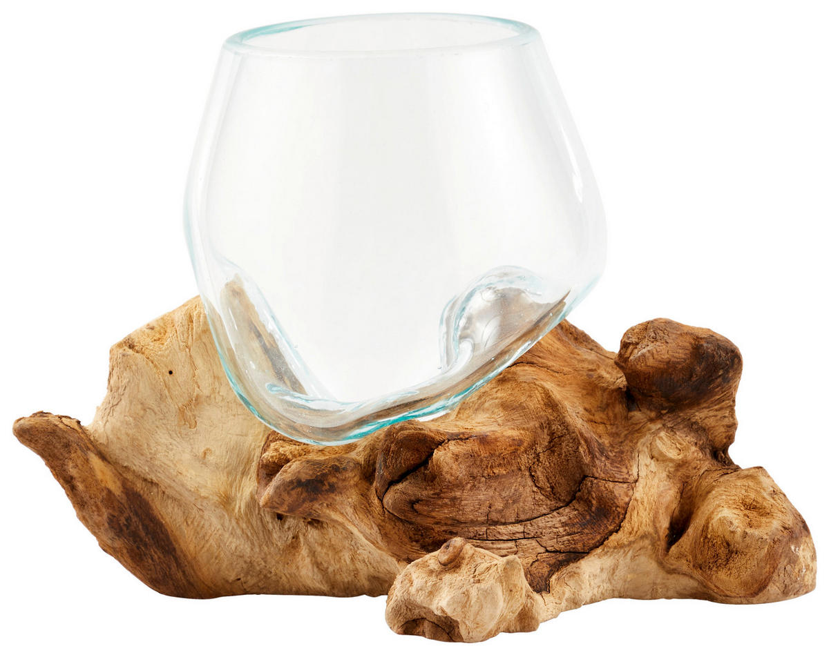 VASE 15 cm  - Klar/Transparent, Natur, Glas/Holz (12/15-16cm) - Ambia Home
