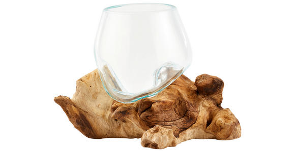 VASE 15 cm  - Klar/Transparent, Natur, Glas/Holz (12/15-16cm) - Ambia Home