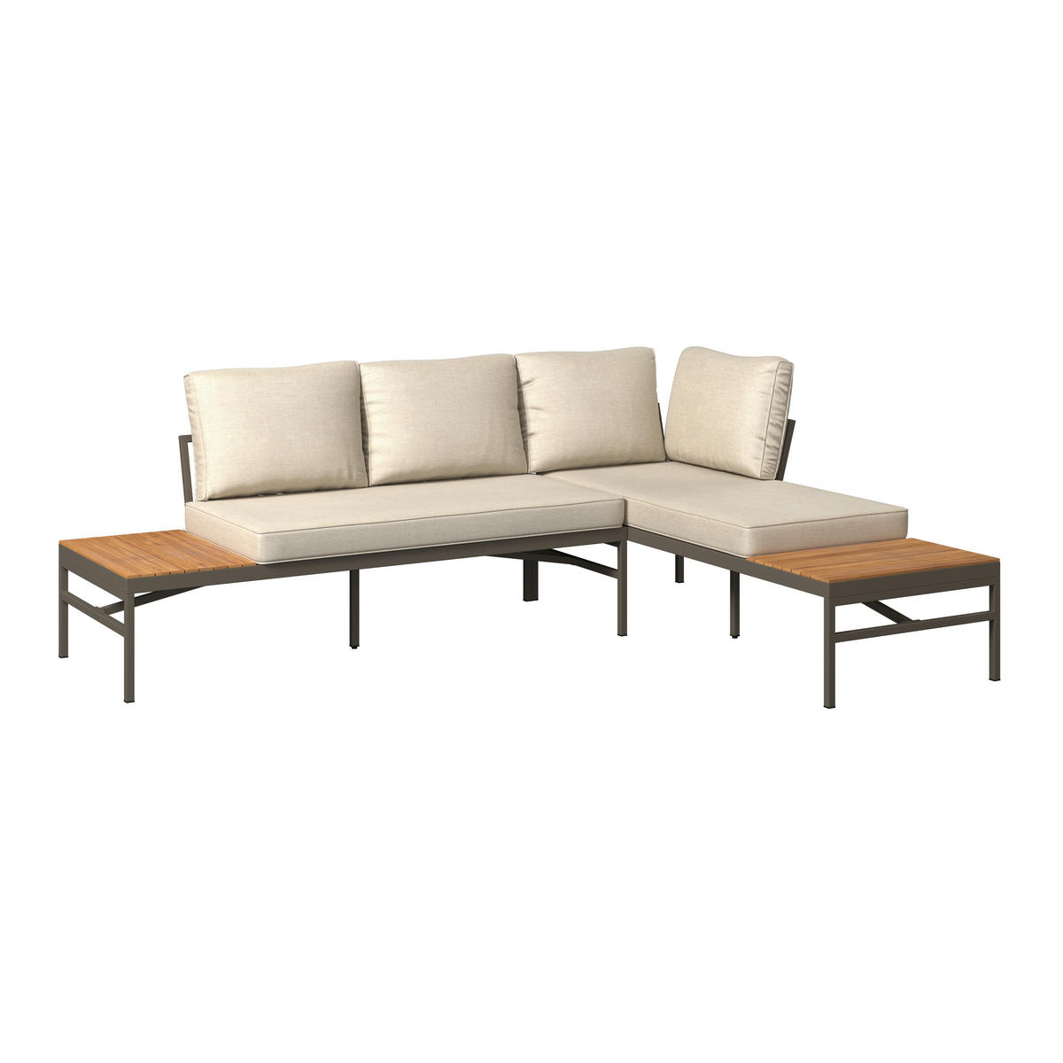 LOUNGEGARNITUR   57/35/57 cm Akazie vollmassiv Aluminium  - Beige/Beigebraun, MODERN, Holz/Textil (57/35/57cm) - Ambia Garden