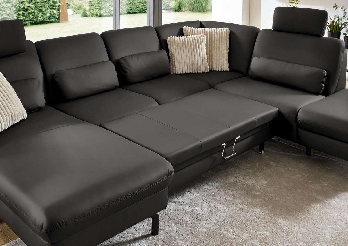 WOHNLANDSCHAFT Beldomo premium in Echtleder Dunkelgrau  - Dunkelgrau/Schwarz, KONVENTIONELL, Leder/Metall (168/306/224cm) - Beldomo Premium