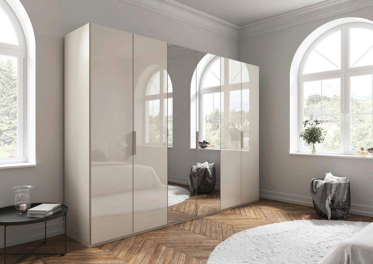 DREHTÜRENSCHRANK 301/235/61 cm,  in Champagner, 6-türig  - Champagner, Basics, Glas/Holzwerkstoff (301/235/61cm) - Novel