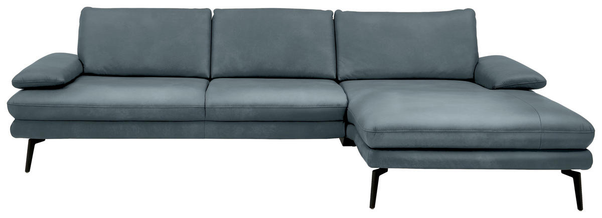 ECKSOFA in Echtleder Grau  - Schwarz/Grau, Design, Leder/Metall (310/180cm) - Dieter Knoll