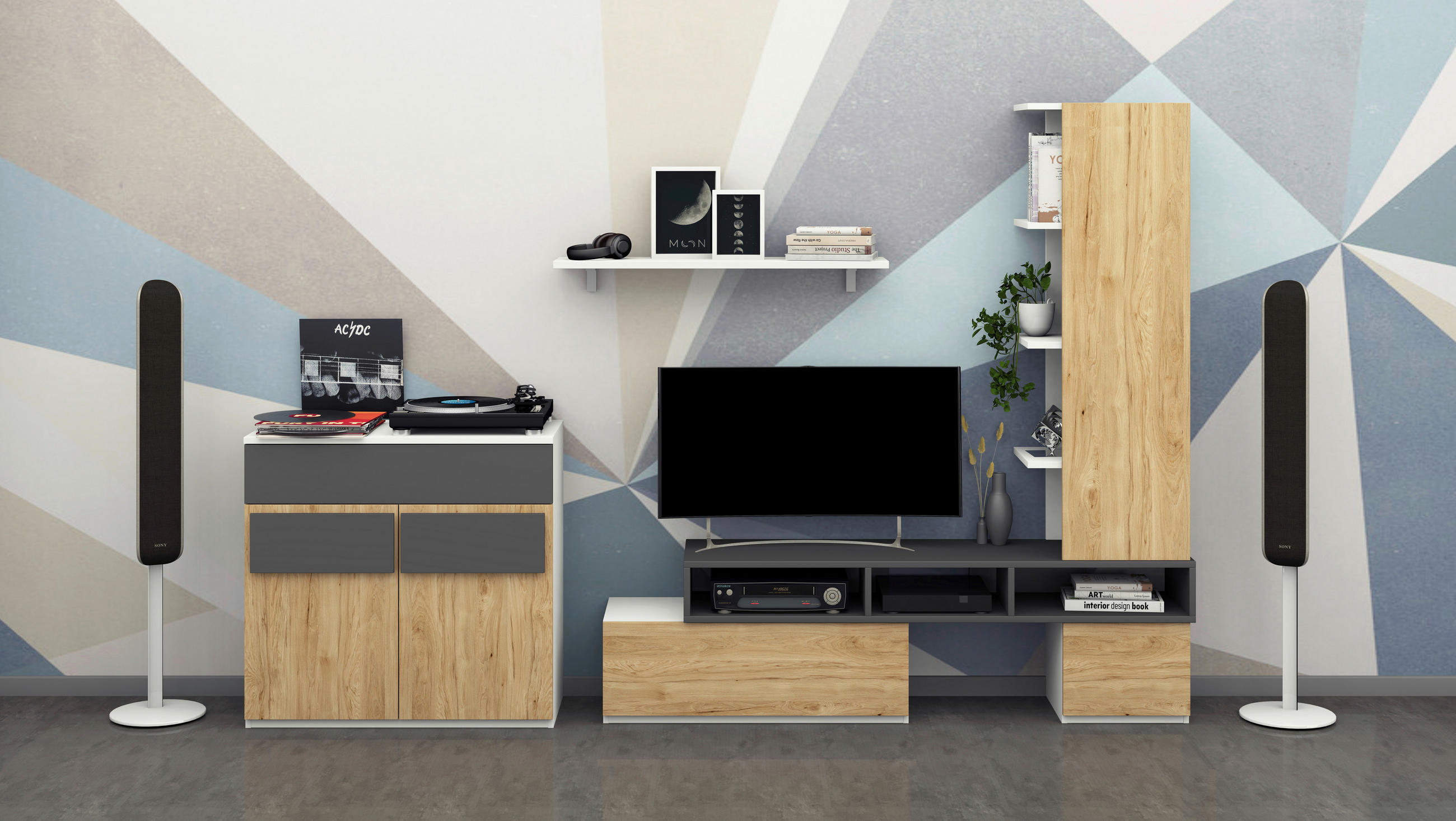 KOMMODE 90/85,2/40 cm  in Graphitfarben, Weiß, Hickory  - Graphitfarben/Weiß, KONVENTIONELL, Holzwerkstoff (90/85,2/40cm) - Cantus