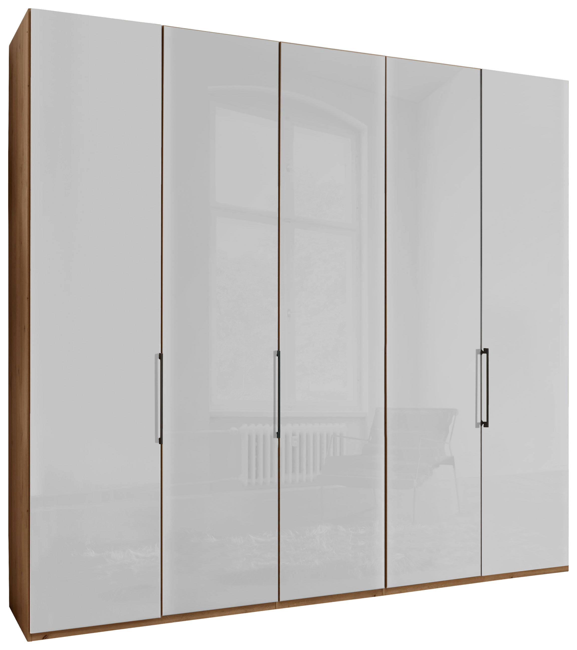DREHTÜRENSCHRANK 250/236/58 cm 5-türig Weiß, Eiche Bianco  - Schieferfarben/Eiche Bianco, KONVENTIONELL, Glas/Holzwerkstoff (250/236/58cm) - Dieter Knoll