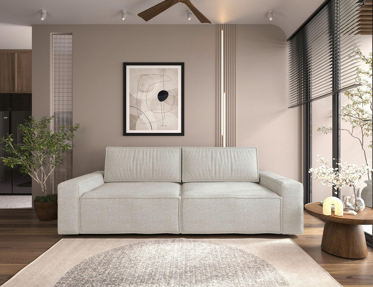 SCHLAFSOFA in Bouclé Creme  - Creme/Schwarz, Design, Kunststoff/Textil (250/83/115cm) - Ambia Home