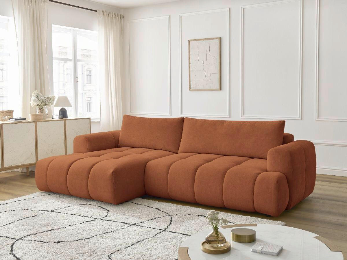 ECKSCHLAFSOFA FUJI Leinenoptik Orange  inkl.  - Schwarz/Orange, MODERN, Kunststoff/Textil (160/292cm)